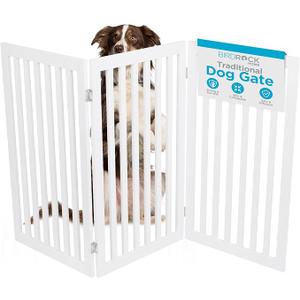 INTERNET'S BEST Dog Gate Indoor Freestanding Pet Barrier, Folding Wood Dog Fence, Extra Wide Doorway Puppy Gate, Indoor Animal Privacy Panel, Wooden Cat Fence - 3 Panel - 36", White