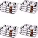 Stainless Steel Five Compartment Round Plate, Thali, Mess Tray, Dinner Plate Set of 12 pcs- 33 cm each