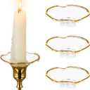 Hewory Glass Bobeches for Candlestick Holders, 3 PCS Candle Drip Protector Rings for Taper, Candle Drip Catcher for Candle Stick Candle Holder for Wedding Party Church Home (Scallop, Gold Rim)