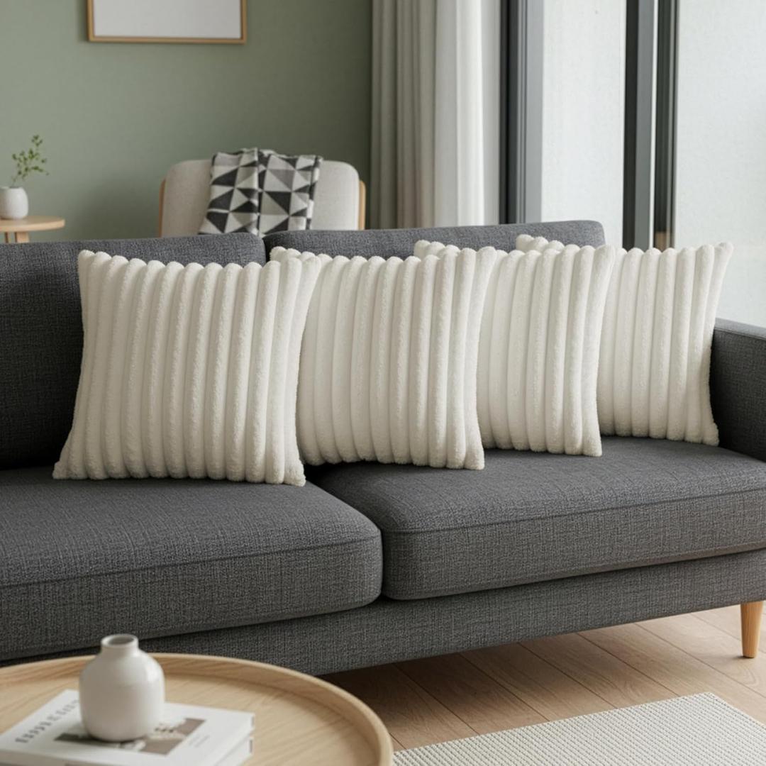 Cream White Throw Pillow Covers 20 x 20 set of 4, Cute Boho Throw Pillow Cover for Couch/Bed, Decorative Pillows Covers for Sofa/Bed, Accent Pillow Covers for Living Room, Rustic/Home/Room Decor