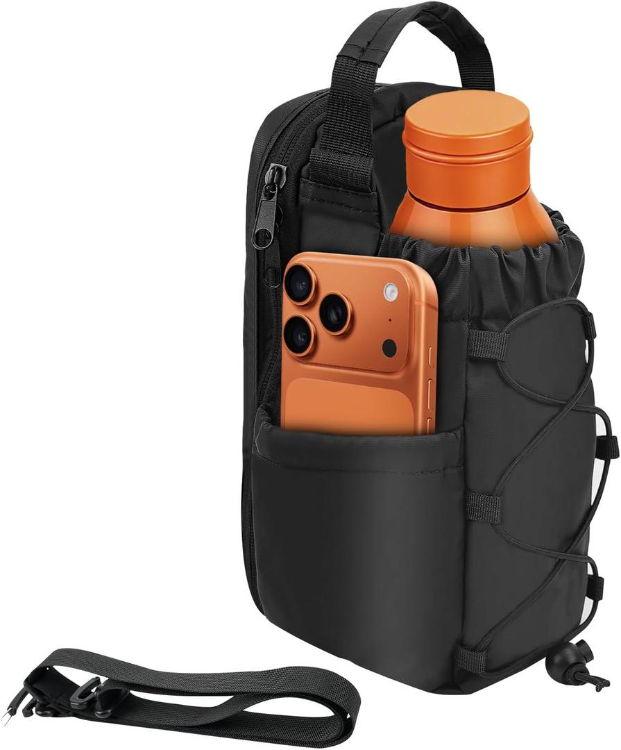 Magnetic Gym Bag for Men Women-Water Bottle Carrier Holder with Strap & Phone Pockets for 40oz Tumbler with Handle, 4 Built-in Magnets Small Gym Bag for Sports, Concert Airline Travel Walking (Black)