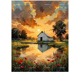 Rustic Landscape Paint by Numbers Kit for Adults - DIY Barn and Wildflowers at Sunset Painting on Canvas, Acrylic Paint Set, Suitable for Beginners, Art for Home Decoration or Gifts(16X20IN Framed)
