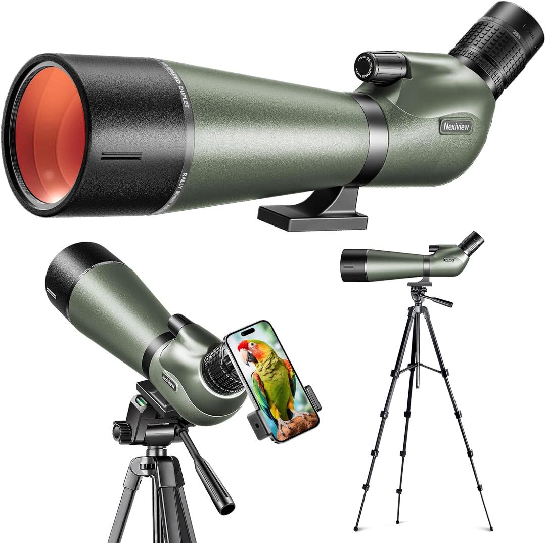 25-75x80 HD Spotting Scope with 64in Tripod and Upgraded Phone Adapter, Clear Image with BAK4 Prism Spotting Scopes for Target Shooting, Bird Watching, Hunting, Wildlife ViewingGreen