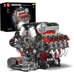 Mould King V8 Engine Building Blocks Sets, V8 Engine Model Kit That Runs, MOC Engineering Model Building Kit with Battery and Motor, 2718 PCS Building Blocks for Adults