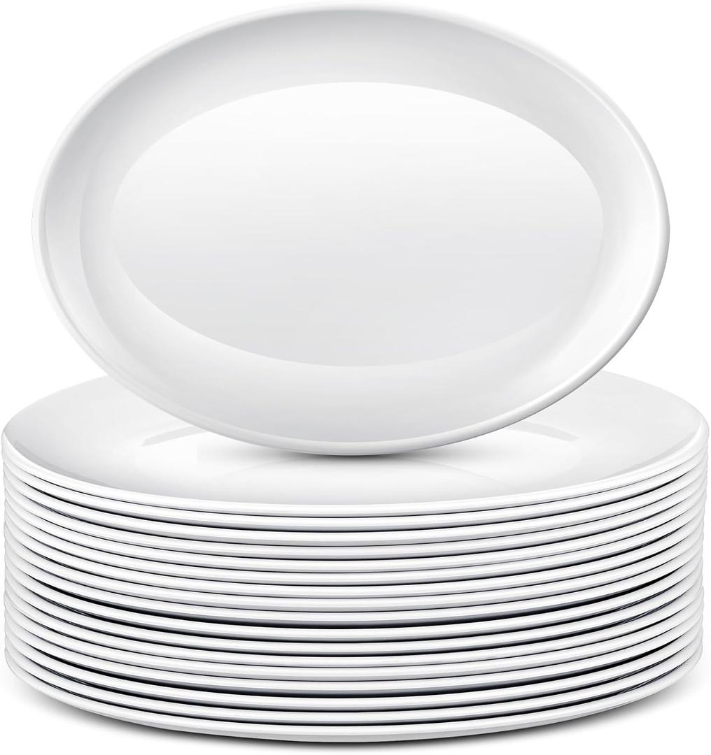 Dandat 36 Pcs Large Serving Platters Oval Trays White Plates Serving Dish for Wedding Party Restaurant Home Steak, Taco, Sushi, Appetizer, Cake (12 Inch)