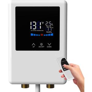 Tankless Water Heater Electric 110 V 5500W, Instant Hot Water Heater Under Sink, On Demand For Point Of Use for Bathroom and Faucet with Remote Control & LCD Touch Screen, Space-Saving (White)