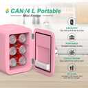CROWNFUL Mini Fridge, 4 Liter/6 Can Portable Cooler and Warmer Personal Refrigerator for Skin Care, Cosmetics, Beverage, Food,Great for Bedroom, Office, Car, Dorm, ETL Listed (Pink)