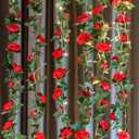 2 Pack (16FT) Artificial Rose Vine Fake Flowers Garland Hanging Silk Rose Ivy Plants Vine for Mother's Day Wedding Arch Party Garden Wall Aesthetic Art Dcor (Red)