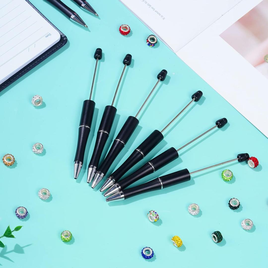 jiebor 7Pcs Beadable Pens Plastic Bead Black Ink Ballpoint DIY Cute Cool Pens for Journaling Women Men Students Teacher Bridal Graduation Gift Office School Supplies Black White