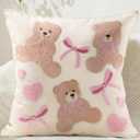 Kokaaee Embroidered Throw Pillow Cover 18x18 Inch  Valentines Decorative Animal Pillow Covers with Zipper for Couch Sofa Bedroom Living Room Cushion Pillowcase, Cute Teddy Bears