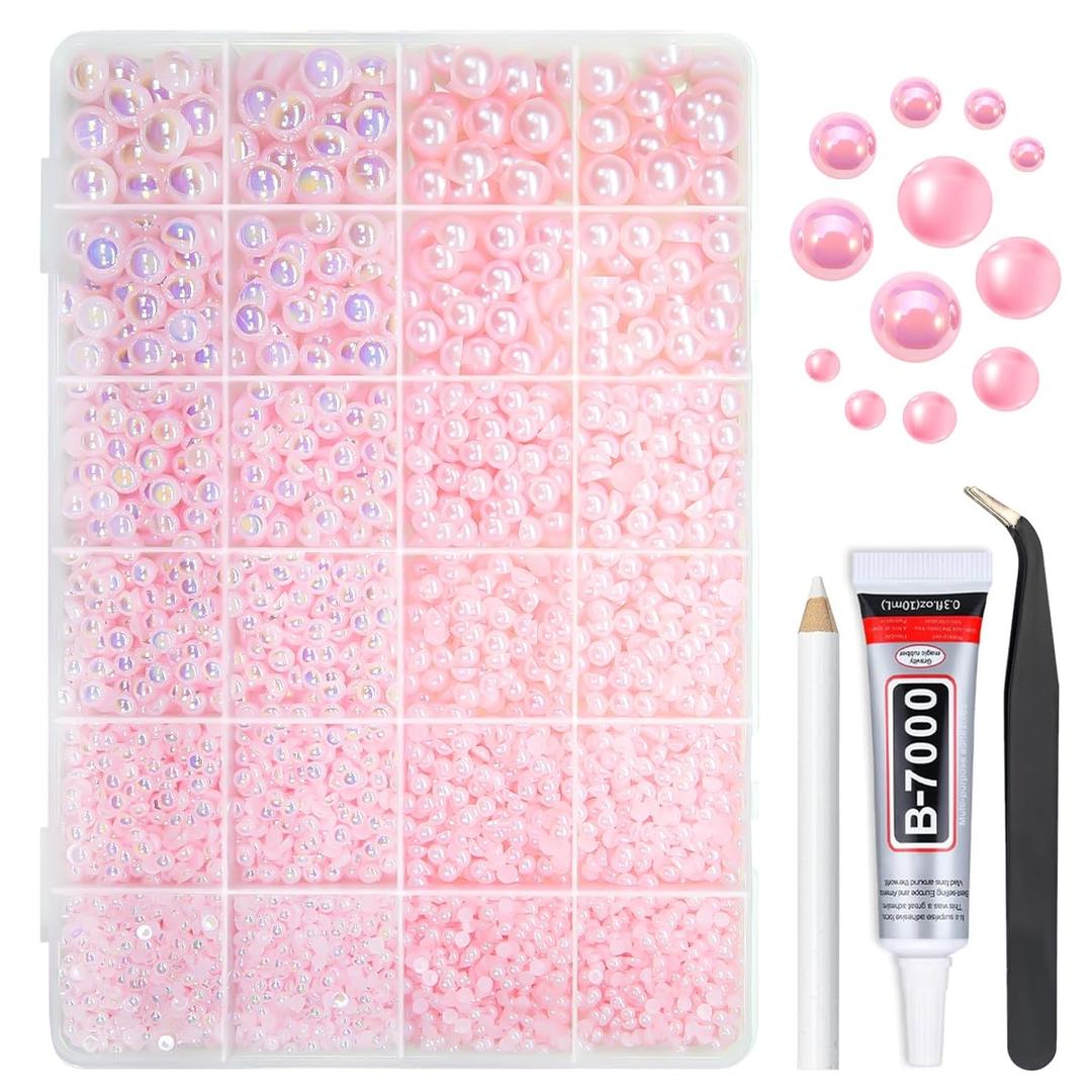 qiipii 2 Styles Light Pink Flatback Pearls for Bedazzling Crafting 3mm-10mm Half Round Beads Gems Bedazzler Kit Charms for Nails Face Eyes Makeup Tumblers Bottles DIY Crafts Scrapbooking Clothes Shoes
