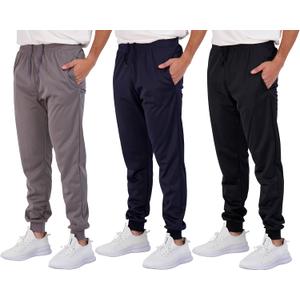 Real Essentials 3 Pack: Boy's Active Athletic Casual Jogger Sweatpants with Pockets (Medium)