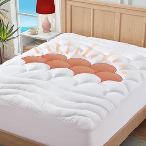 King Mattress Pad for Back & Hip Pain Relief, Pillow Top Cooling Bed Topper Quilted Fitted, Hotel Quality Deep Pocket Soft King Mattress Protector Cover Washable (78x80 inch, White)