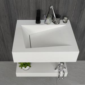 Gesipor 24x19" Wall-Mount Stone Resin Bathroom Sink Rectangular Vessel Sinks for Bathroom Floating Vanity Sink Trough Modern Art Basin with Shelf Layer (Matte White)