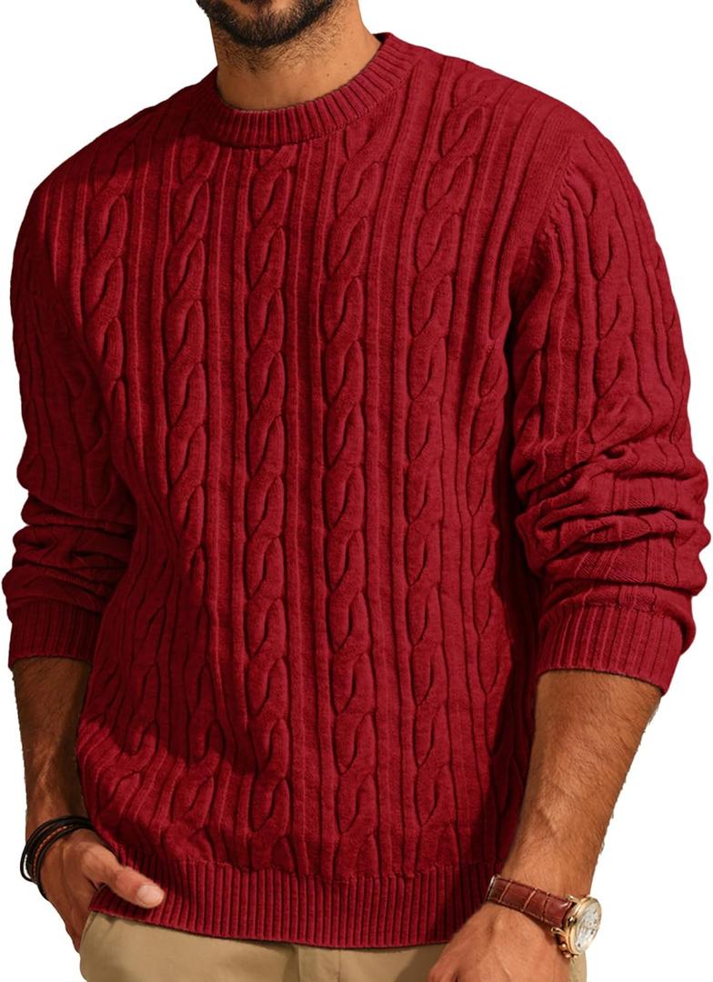 PJ PAUL JONES Mens Sweater Crewneck Cable Knit Pullover Sweater Casual Twist Textured Sweaters, XL