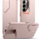 SURITCH for Samsung Galaxy S25+ Plus Phone Case, Magnetic Shockproof Protective Cover with Camera Cover & Adjustable Metal Kickstand for Galaxy S25+ Plus(2025)-Sakura Pink