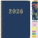 HARDCOVER 2026 Planner, 8.5"x11": 14 Months (November 2025 - December 2026), Daily Weekly Monthly Planner, Yearly Agenda, Bookmark, Pocket Folder and Sticky Note Set (Navy Gold Numbers)