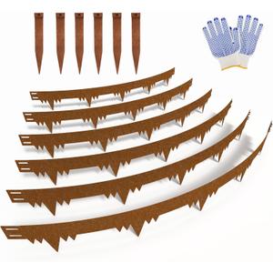Metal Landscape Edging Border 6 Packs 42'' L x 4.5'' H, Pre-Rusted Steel Garden Edging Border with 6 Stakes, Hammer-in Lawn Edging for Landscaping, Flower Bed, Yard, Pathway, Tree Ring (21ft Total)