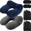 Sintuff 2 Pack Inflatable Travel Pillow for Airplanes Inflatable Neck Flight Pillows with Compact Bag and Blindfold for Traveling, Airplane, Train, Car, Office (Blue and Dark Gray)