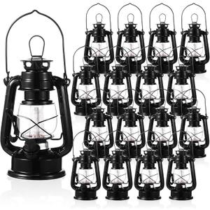 Hortsun 2 Pcs Black Vintage LED Camping Lanterns Warm LEDs and Dimmer Switch Battery Operated Metal Hurricane Farmers Hanging Lantern for Indoor Outdoor Usage Decor (8 Inch)