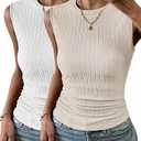 Zeagoo Women's High Neck Tank Top 2025 Summer Casual Ribbed Knit Slim Fitted Basic Textured Sleeveless Shirts M