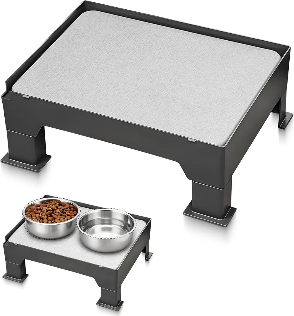 Diatomite Mat Pet Feeder Stand  Compatible with Most Dog Bowls & Automatic Feeders, Elevated Dining Station with Non-Skid Feet & Adjustable Height that Absorb Spills to Keep The Bowl Area Clean