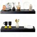 Solid Wood Floating Shelves,V15in Finished Real Wood Wall Shelves with Heavy-Duty Hidden Bracket, Easy Installation, Set of 2, 15in x 7.9in x 1.5in, for Living Room Bedroom Kitchen,VBlack
