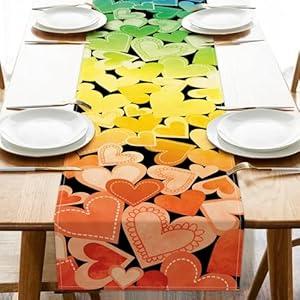 Seliem Rainbow Love Heart LGBTQ Pride Month Table Runner, LGBT Gay Lesbian Bisexual Pansexual Kitchen Dining Table Decor, Burlap Home Decoration Indoor Outdoor Party Supply 13 x 72 Inch