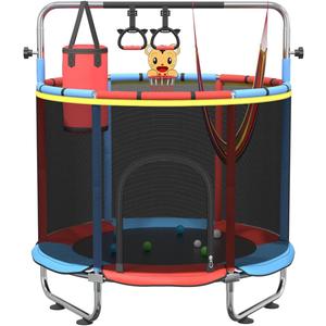 60" Trampoline for Kids,5FT Adjustable for Toddler Trampoline with Enclosure Net,Trampolines Indoor/Outdoor with Basketball Ball& Toys for Boys & Girls