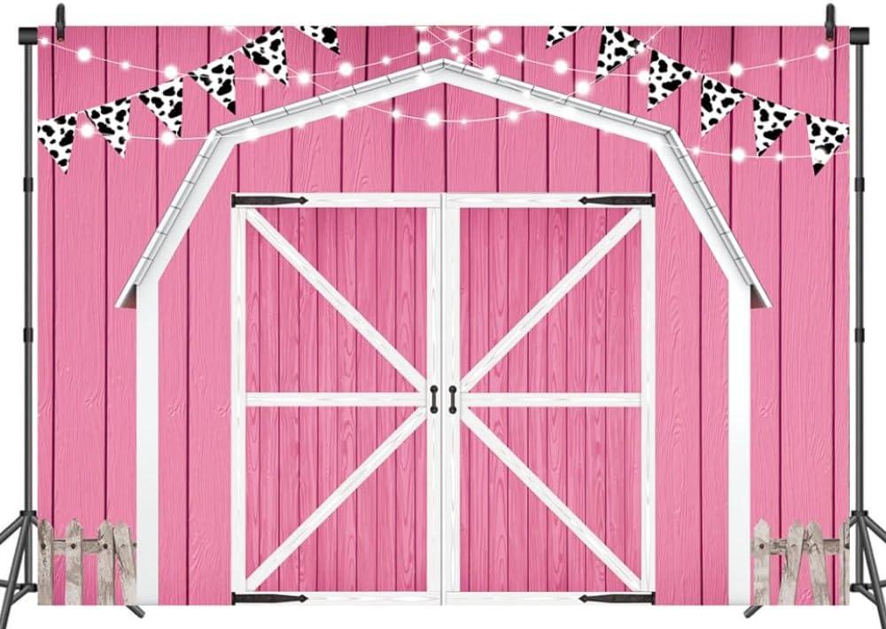 Pink Barn Door Backdrop Wooden Barn Door Farmhouse Photography Rustic Farm Backdrop Country Scene Farm Party Decoration Photo Props for Party(86FT)