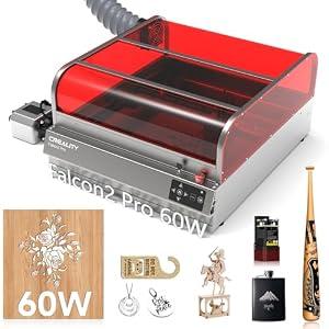 Creality Falcon2 Pro 60W Laser Engraver, Enclosed Laser Cutter with Air Assist, 3-in-1 Laser Module, HD Camera Positioning, Auto Fan, Class 1 Safety Laser Engravering Machine for Wood and Metal