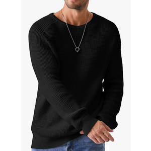 JMIERR Men's Crewneck Pullover Sweater Waffle Textured Knitted Sweaters Casual Loose Fit Sweaters with Ribbing Edge L