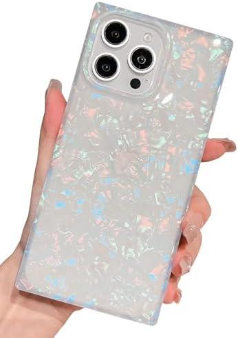 KERZZIL Cute Girly Rectangle Compatible with iPhone 16 Pro Max Case, Slim Colorful Sparkle Glitter Mother Shell Pearl Pattern Translucent Soft TPU Protective Bumper Cases Cover(Pearl,16 Pro Max)