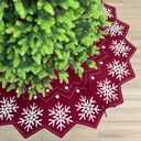 84-Inch Reversible Knit Tree Skirt with Christmas StarInspired Pointed Edge Border and Lace-Up Closures, Machine Washable Thick Acrylic Yarn, Burgundy & White