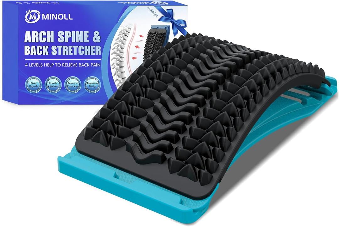 MINOLL Back Stretcher for Lower Back Pain Relief, Multiple Level Adjustable Arch Lumbar Back Cracker Board, Back Cracking Device, Back Massager for Scoliosis, Spine Decompression Support (Dark Blue)