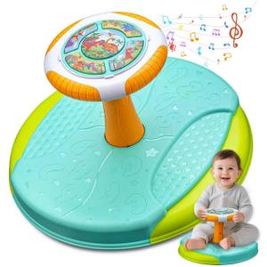 Dinosaur Sit and Spin Toys for Toddlers 1-3, 360 Toddler Spinning Seat with LED Lights and Music Christmas Birthday Gift for 1 2 3 Years Old Boys Sensory Toys Toddler Activities (Blue)