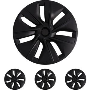 KAVANIC 4Pcs Wheel Covers fits for Tesla Model Y 19Inch 2020-2024 Matte Black Rim Protector Support Logo Range Improvement OEM Style for Model Y Hubcaps for 19" Gemini Wheels (RWD/AWD)