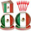 Grencian 96Pcs Mexico Flag Birthday Party Supplies Mexican Flag Party Plates Nappkins Forks for Mexican Birthday Party Mexican Independence Day Decorations, Serves 24