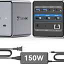 TobenONE USB C Docking Station Dual/Triple Monitors with 150W Power Adapter for Dell/HP/Lenovo/Surface/Asus/Chromebook, 2 HDMI, DP, 5 USB, Ethernet, SD 4.0/Micro SD (Gray)