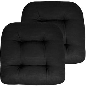 Sweet Home Collection Patio Cushions Outdoor Chair Pads Premium Comfortable Thick Fiber Fill Tufted 19" x 19" Seat Cover, 2 Count (Pack of 1), Black