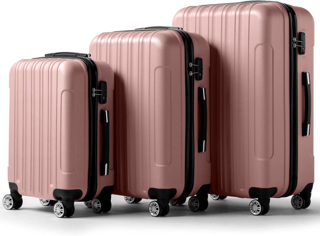 3 Piece Luggage Sets, Lightweight ABS Suitcase with 4 Spinner Wheels  TSA Locks, Hardside Carry On Luggage Durable Suitcase Set for Family Travel Business - Rose Gold, 20/24/28