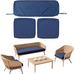 SK Studio 3Pcs Outdoor Cushion Covers Waterproof Patio Furniture Seat Cushions Replacement Covers for 4-Seater Wicker Rattan Chair Loveseat, 42x18x2, 18x18x2, Navy Blue