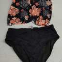 Tempt Me Floral Black Two Piece Tankini Bathing Suits for Women Halter Bandeau Swim Top with Bottom Flyaway Tummy Control Swimsuit M