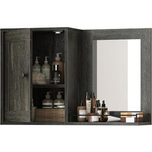 Medicine Wall Cabinet with Mirror, Bathroom Mirror with Storage, Medicine Cabinet Mirror, Wall Mounted Home Storage, Adjustable Shelf, for Laundry Room, Bedroom, Camper, Hallway, Smoky Oak