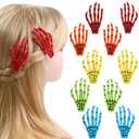 5Pairs Left & Right Skeleton Hands Hair Clips 3" Skull Bone Shape Barrettes Halloween Party Accessories, 5 Mixed Color