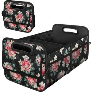 Deosk Car Trunk Organzier for SUV, Car Organziers and Storage with 6 Big Pocket, 50L Waterproof Polyester Car Accessories for Women/Men (Medium, Floral)