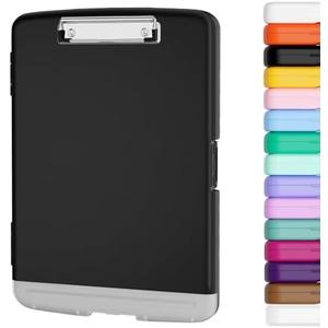 2 Pcs Piasoenc Clipboard with Storage, 8.5 x 11 Organization Box with Pen Holder and A4 Legal Paper Folder, Folio & Side-Opening, Low Profile Clip,for Nurses,Teachers, Size 14 x 9.6 x 1.2 in, Black