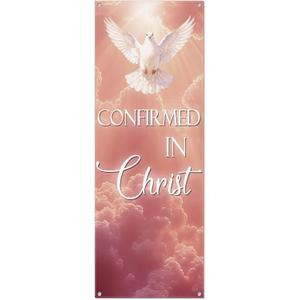 Hahafelt Confirmed in Christ Banner for Church Pentecost Adjustable x Shaped Stand Banner Christian Ceremonies Religious Decoration Inspirational Banners for Christian Churches Supply
