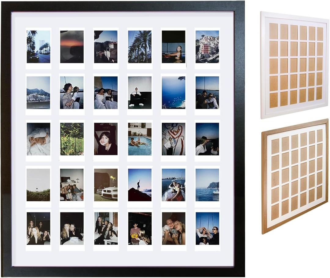 Black Multi Picture Frame Collage Wall Decor For Fujifilm Instax Mini Film - 30 Openings Large Photo Collage Frame For Wall - Mini Picture Wall Frame - Not Compatible with Polaroid Film Size
