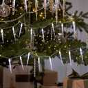 WILLBOND Icicle Christmas Lights for Tree Indoor Outdoor Decorations - 33 ft 80 LED Cool White Icicle String Lights Battery Operated Twinkle Decor for Xmas Tree Winter Outside Garden Holiday Party